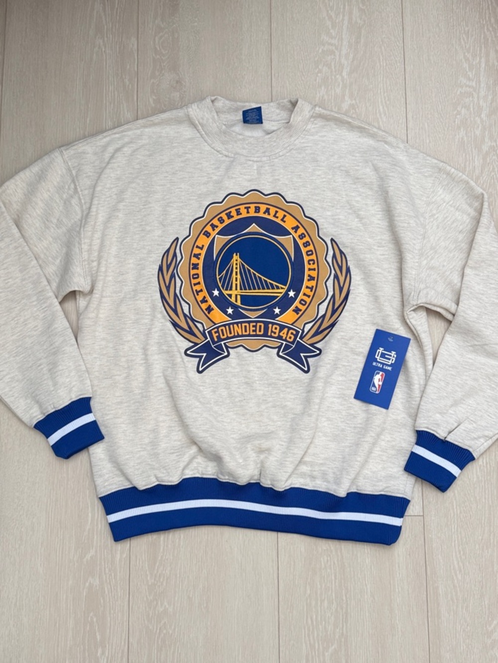 NBA Golden State Warriors Crewneck Sweatshirt with Blue and Gold Emblem